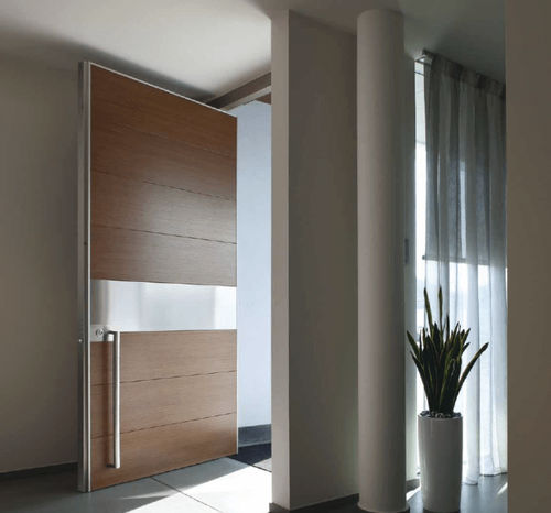 Porta d'ingresso - Horizon - DHER - in legno / in acciaio inossidabile / a bilico con asse laterale