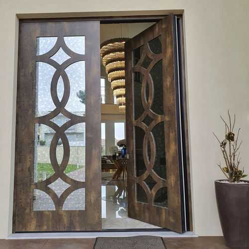 Porta d'ingresso - Glass - DHER - in legno / a bilico con asse laterale / contemporanea