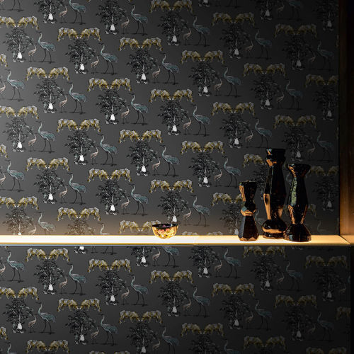 Carta da parati contemporanea - Savana - SPAGHETTIWALL - in fibra di cellulosa / con animali / grigia