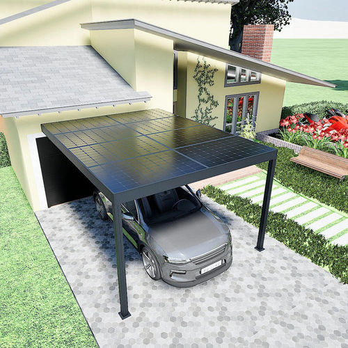 Tettoia per posto-auto solare - Produtia - per parcheggio / con pannelli fotovoltaici integrati / addossata