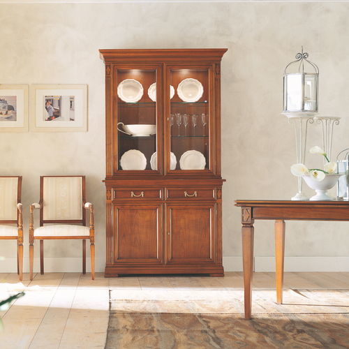 Credenza con alzata Luigi XV - 7374 Villa Borghese - Bordini arredamenti - in ciliegio / in vetro / impiallacciata in legno