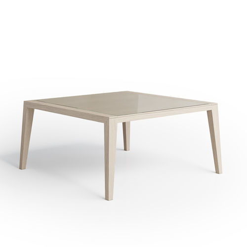 Tavolino basso contemporaneo - 3460 Gloria - Bordini arredamenti - in vetro temprato / con supporto in frassino / quadrato