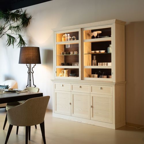 Credenza con alzata contemporanea - 7466 Gloria - Bordini arredamenti - in frassino / in vetro / in legno massiccio