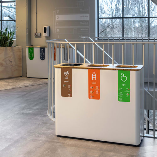 Portarifiuti pubblico - Globular 60×3 - BINBINgroup - per raccolta differenziata / in acciaio con rivestimento a polvere / in bambù
