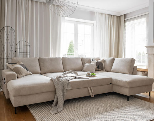 Divano d'angolo - LILLY : 1073BEI - Best Mobilier - letto / contemporaneo / in velluto