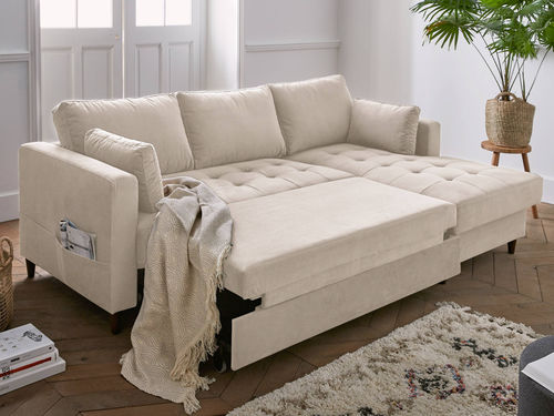 Divano d'angolo - ANNA: 784BEI - Best Mobilier - letto / contemporaneo / in velluto