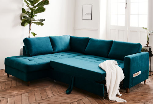 Divano d'angolo - ANNA: 823BC - Best Mobilier - letto / contemporaneo / in velluto