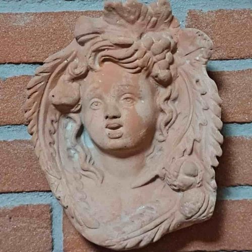 Scultura in terracotta - Maschera Autunno - cestenoli srl - da esterno / fatta a mano / Made in Italy