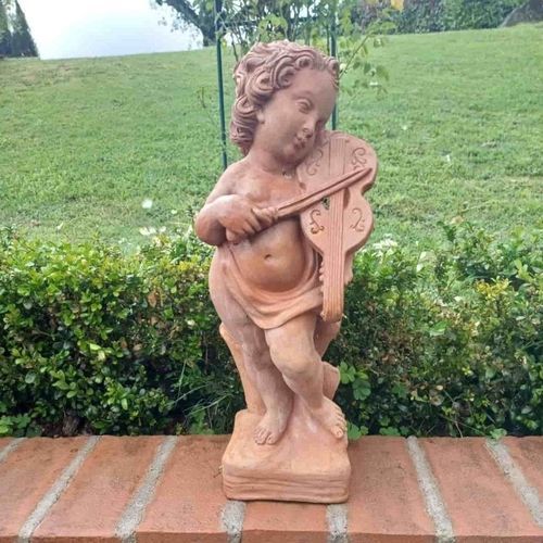 Scultura in terracotta - Putto Musicante con Violino - cestenoli srl - da esterno / fatta a mano / da giardino