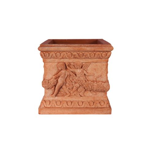 Fioriera in terracotta - con Putti Danzanti Impruneta - cestenoli srl - quadrata / fatta a mano / classica