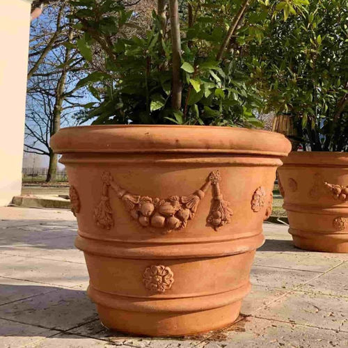 Vaso da giardino in terracotta - Festonato con Rosone Impruneta - cestenoli srl - rotondo / per uso residenziale