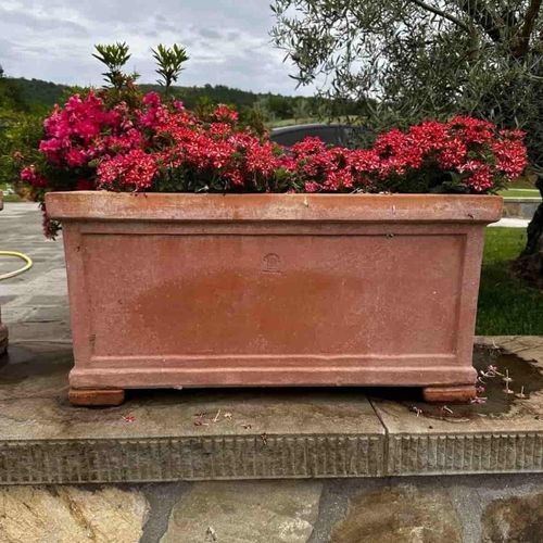 Fioriera in terracotta - Liscia Impruneta - cestenoli srl - rettangolare / fatta a mano / classica
