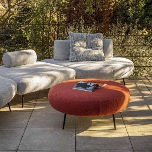 Ottomana contemporanea - Gocà - WOW ITALY - in tessuto / in acciaio / tonda