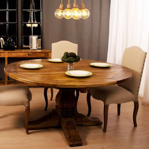 Tavolo da pranzo in stile rustico - 850016/17-NAT - BAMBO BLAU - in legno / con supporto in legno / rotondo
