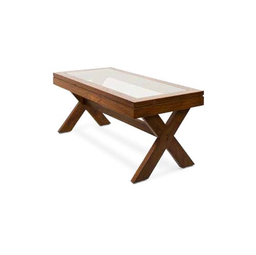 Tavolino basso contemporaneo - BAMBO BLAU - in legno / con supporto in vetro / rettangolare