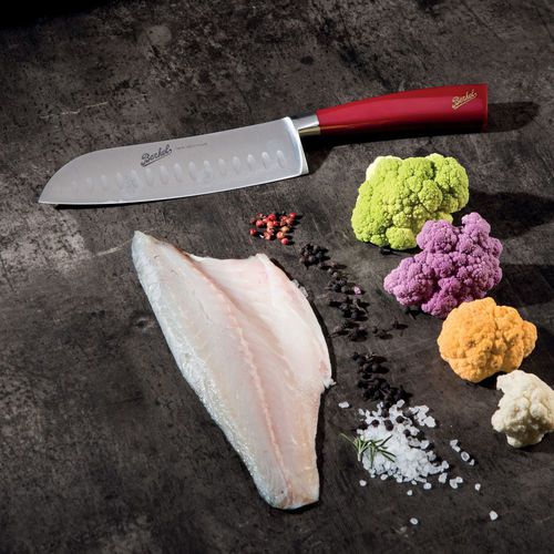 Coltello da cucina con manico in resina - ELEGANCE SANTOKU 18 RED - Berkel - con lama in acciaio inossidabile