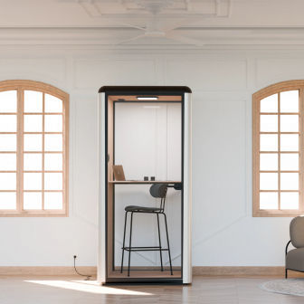 Isola di privacy per ufficio acustica - S - Mirplay Objektmöbel - con porta vetrata / in PET / in alluminio