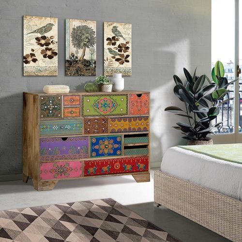 Cassettone etnico - 6797 - Giner y Colomer - in legno / 12 cassetti / multicolore