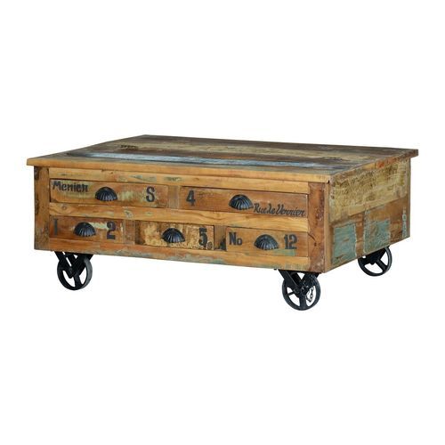 Tavolino basso classico - 6805 - Giner y Colomer - in metallo / in legno di recupero / con supporto in acciaio termolaccato