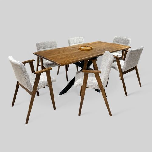 Tavolo da pranzo design minimalista - FINN - Meubles des Carpates - in metallo / in quercia naturale / con supporto in metallo