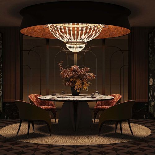 Tavolo da pranzo in stile - SPIRIT AND TRANQUILITY - DASH CASA GROUP CO.LTD - in ottone spazzolato / in pelle / in ebano