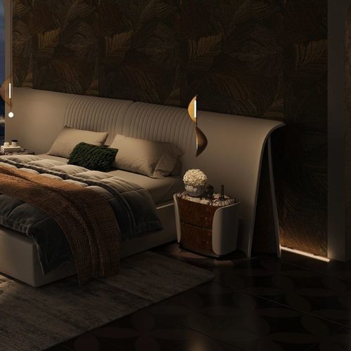 Comodino moderno - SPIRIT AND TRANQUILITY - DASH CASA GROUP CO.LTD - in ottone spazzolato / impiallacciato in legno / in tessuto