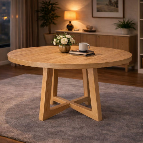 Tavolo da pranzo contemporaneo - DBF 624 - UAB "Dzūkijos baldų fabrikas" - in legno / con supporto in legno / rotondo