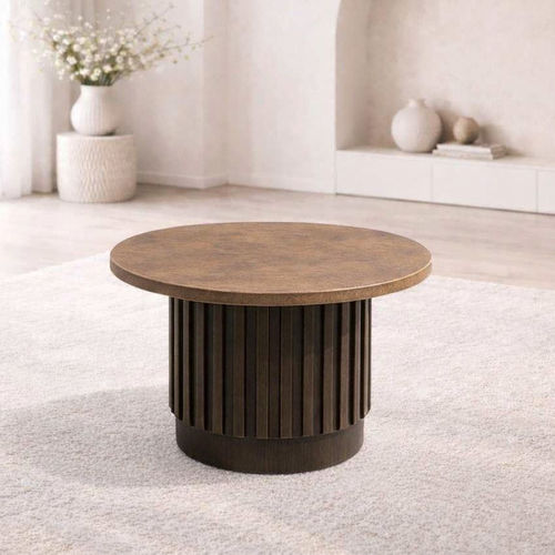 Tavolino basso contemporaneo - DBF 795 - UAB "Dzūkijos baldų fabrikas" - in legno / con supporto in legno / rotondo