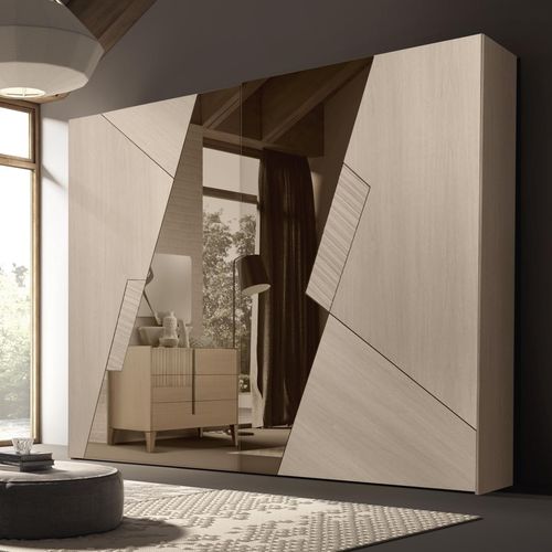Armadio contemporaneo - BUTTERFLY - benedetti MOBILI - in legno / in vetro / a porte scorrevoli