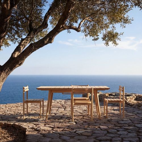 Set tavolo e sedia contemporaneo - VADIM - TICKET FOR THE MOON - da giardino / in teak / allungabile
