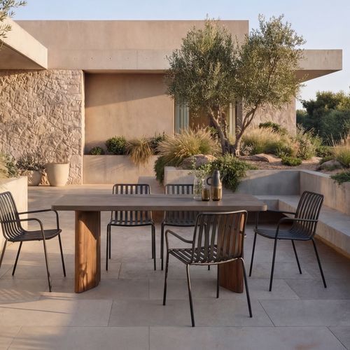 Tavolo da pranzo contemporaneo - SERGIO - TICKET FOR THE MOON - in cemento / in acacia / con supporto in legno