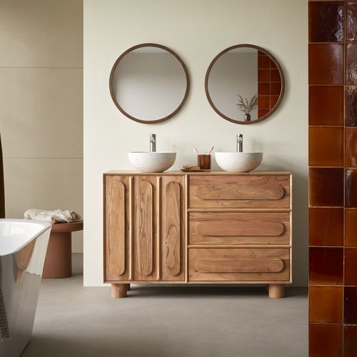 Mobile lavabo doppio - OLGA - TICKET FOR THE MOON - da appoggio / in acacia / contemporaneo