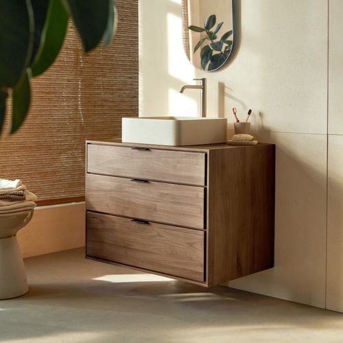 Mobile lavabo singolo - SENSON - TICKET FOR THE MOON - sospeso / in noce / in legno massiccio