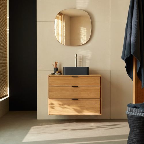 Mobile lavabo singolo - SENSON - Tikamoon - sospeso / in rovere / in legno massiccio