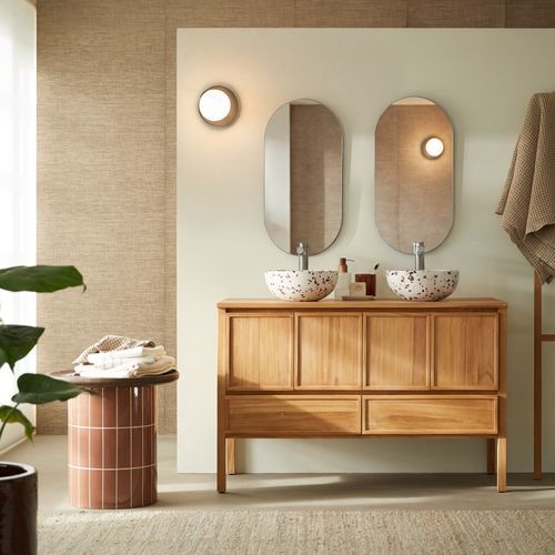 Mobile lavabo doppio - JANE - TICKET FOR THE MOON - da appoggio / in teak / in legno massiccio