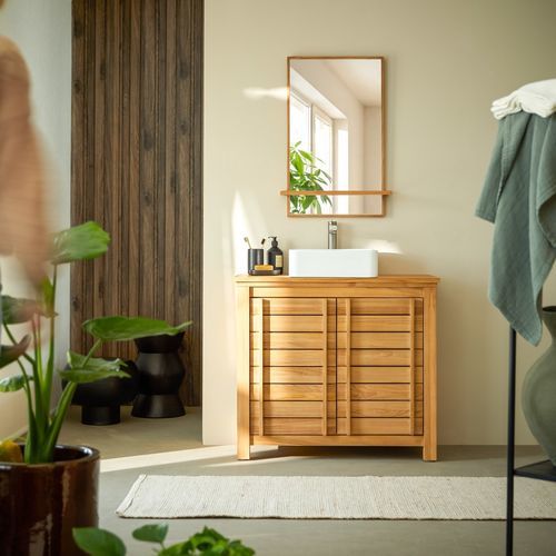 Mobile lavabo singolo - ROSE - TICKET FOR THE MOON - da appoggio / in teak / in legno con vernice di protezione