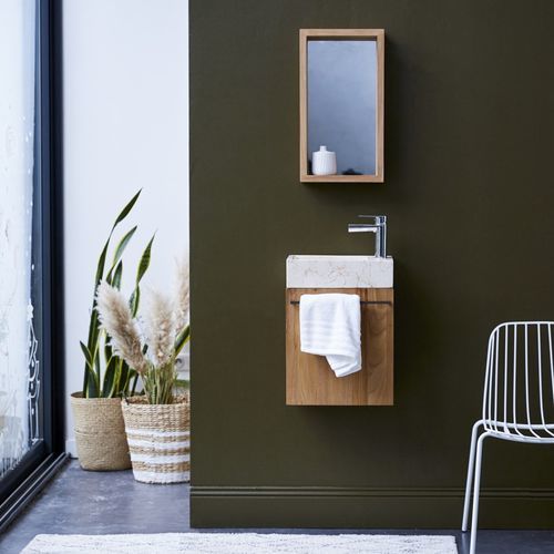 Mobile lavabo a muro - STELLE - Tikamoon - in teak / in marmo / in pietra naturale