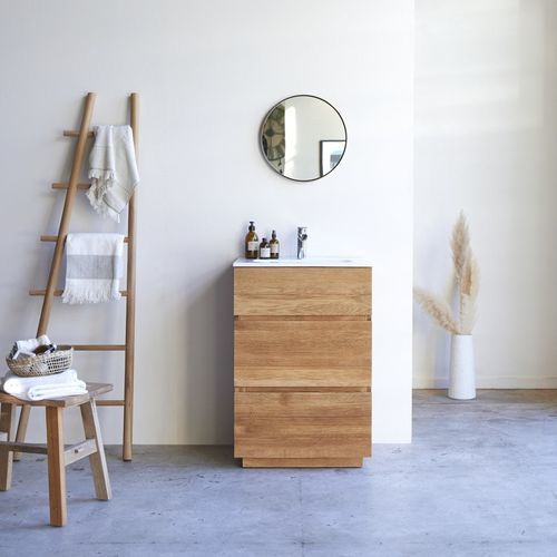Mobile lavabo da appoggio - KARL - Tikamoon - in ceramica / in rovere / senza ante