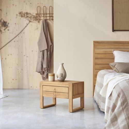 Comodino design minimalista - MINIMALYS - Tikamoon - in corda / in legno massiccio / in teak