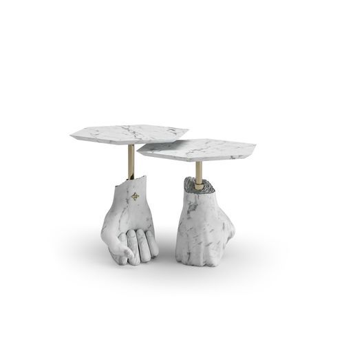 Tavolo d'appoggio moderno - ELUARDE - Bablanc - in marmo / in ottone placcato oro / con supporto in marmo