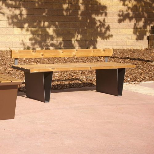 Panca per spazi pubblici contemporanea - DUERO-R series - RYM URBAN FURNITURE, S.L. - in lamiera / in legno / con schienale