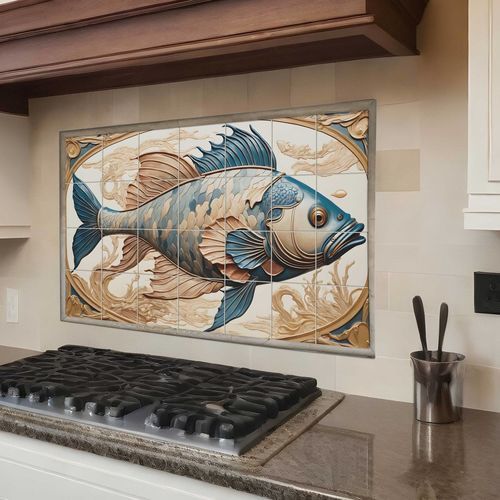 Pannello retrocucina in porcellana - ABSTRACT FISH  - Tempera Art Design - in marmo / in ceramica / con motivo con animali