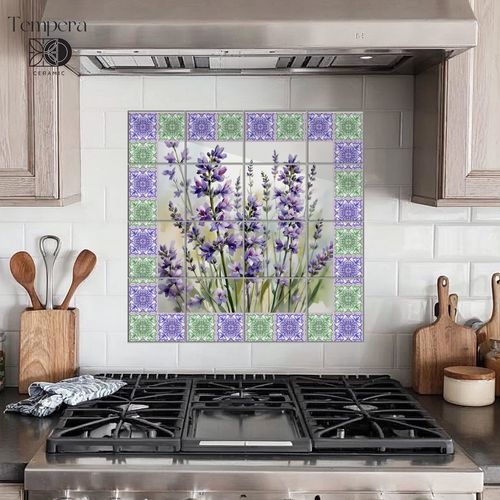Pannello retrocucina in porcellana - LAVENDER  - Tempera Art Design - con motivi floreali / floreale / a fiori