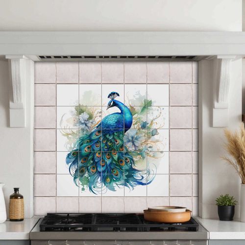 Pannello retrocucina in ceramica - PEACOCK  - Tempera Art Design - in marmo / in porcellana / con motivo con animali