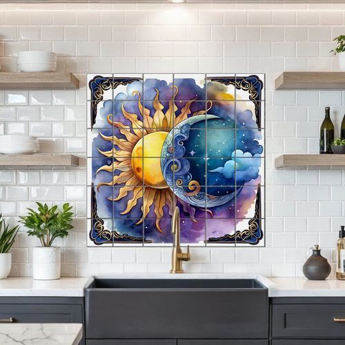 Pannello retrocucina in ceramica - SUN AND MOON  - Tempera Art Design - in porcellana / in marmo / capolavori della pittura