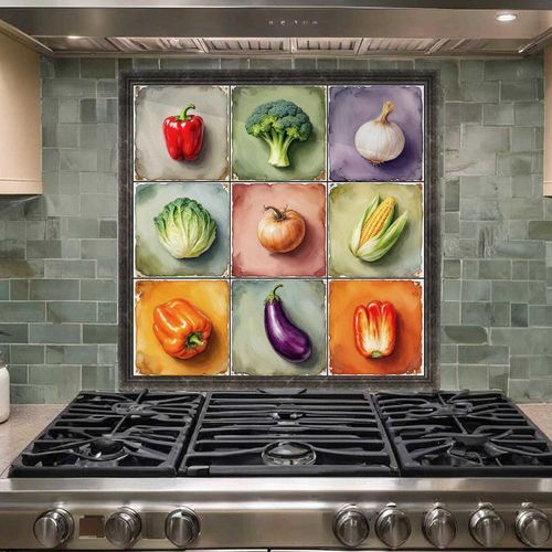 Pannello retrocucina in ceramica - VEGETABLES IN POP ART - Tempera Art Design - in marmo / in porcellana / multicolore