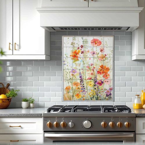 Pannello retrocucina in porcellana - FIELD FLOWERS - Tempera Art Design - personalizzabile / con motivi floreali / a motivi
