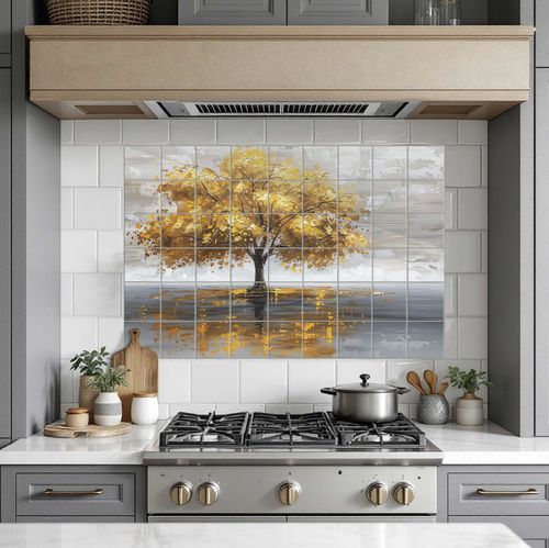 Pannello retrocucina in porcellana - GOLDEN TREE - Tempera Art Design - capolavori della pittura / panoramico / a motivi