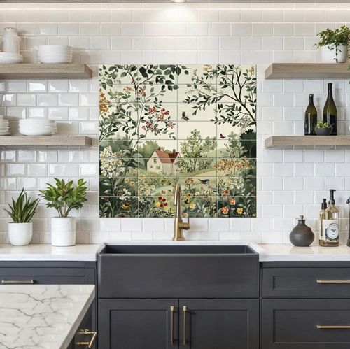 Pannello retrocucina in ceramica - FARMHOUSE SCENE - Tempera Art Design - in porcellana / in marmo / personalizzabile