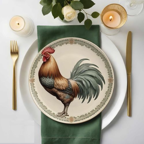 Piatto piatto - ROOSTER - Tempera Art Design - di servizio / da cena / di presentazione